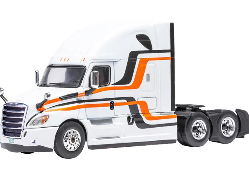 2018 Freightliner Cascadia Truck Tractor White with Black and Orange Stripes 1/64 Diecast Model by IXO Models