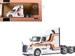 2018 Freightliner Cascadia Truck Tractor White with Black and Orange Stripes 1/64 Diecast Model by IXO Models