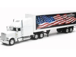 Freightliner Classic XL Truck White with Dry Van Trailer White with Patriotic Graphic "Long Haul Truckers" Series 1/32 Diecast Model by New Ray