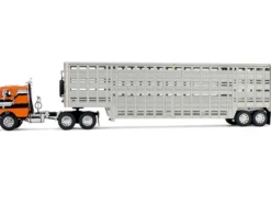 Freightliner COE and 45' Wilson Vintage Livestock Trailer Orange with Stripes 1/64 Diecast Model by DCP/First Gear