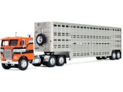 Freightliner COE and 45' Wilson Vintage Livestock Trailer Orange with Stripes 1/64 Diecast Model by DCP/First Gear