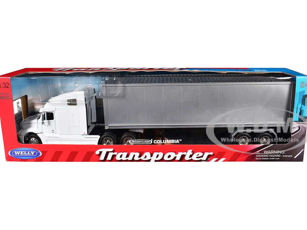 Freightliner Columbia Truck White with Gray Container 1/32 Diecast Model by Welly