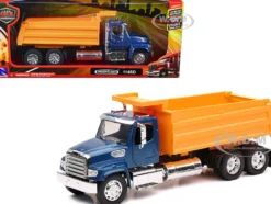 Freightliner 114SD Dump Truck Blue and Yellow Long Haul Trucker Series 1/32 Diecast Model New Ray NR11003