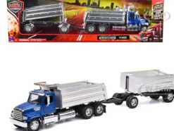 Freightliner 114SD Dump Truck with Twin Dump Body Blue Long Haul Trucker Series 1/32 Diecast Model New Ray 10973