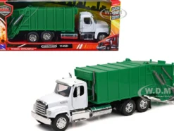 Freightliner 114SD Garbage Truck White and Green Long Haul Trucker Series 1/32 Diecast Model New Ray NR11033