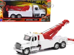 Freightliner 114SD Tow Truck White and Red Long Haul Trucker Series 1/32 Diecast Model New Ray 11023
