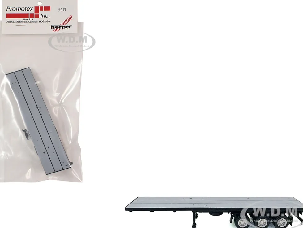 40ft 3-Axle Flatbed Trailer Gray Top 1/87 (HO) Plastic Model by Promotex