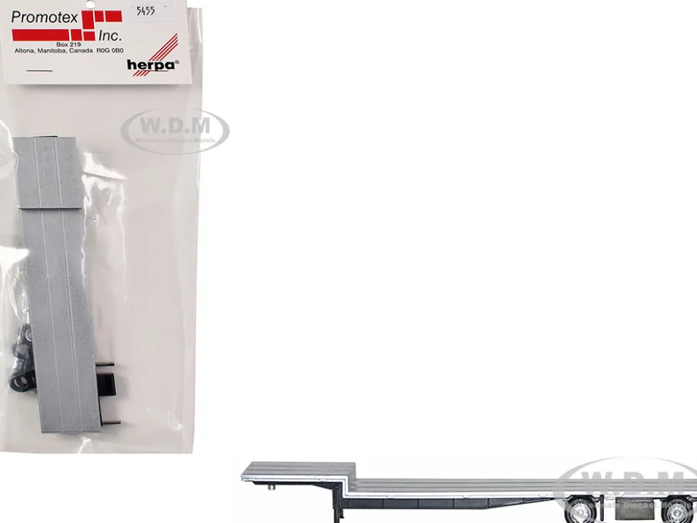 48ft Spread-Axle Drop Deck Trailer with Chrome Wheels and Silver Top 1/87 (HO) Plastic Model by Promotex