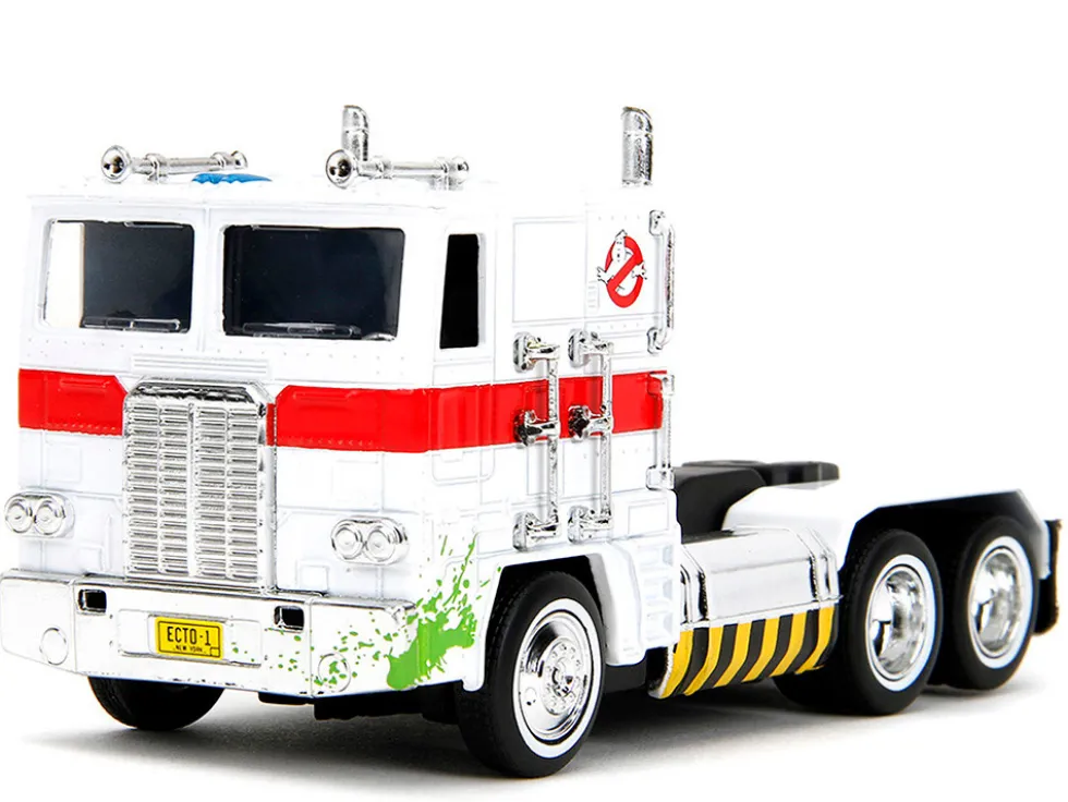 G1 Autobot Optimus Prime Truck White with Robot on Chassis from "Transformers" TV Series - "Ghostbusters" (1984) Movie Crossover "Hollywood Rides" Series Diecast Model by Jada