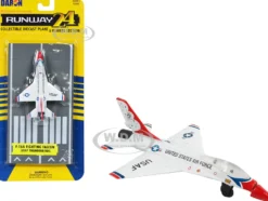 General Dynamics F 16 Fighting Falcon Fighter Aircraft White United States Air Force Thunderbirds with Runway Section Diecast Model Airplane Runway24 RW135