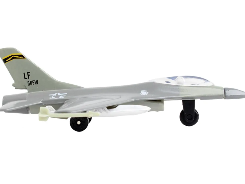 General Dynamics F 16 Fighting Falcon Fighter Aircraft Gray United States Air Force with Runway Section Diecast Model Airplane Runway24 RW130