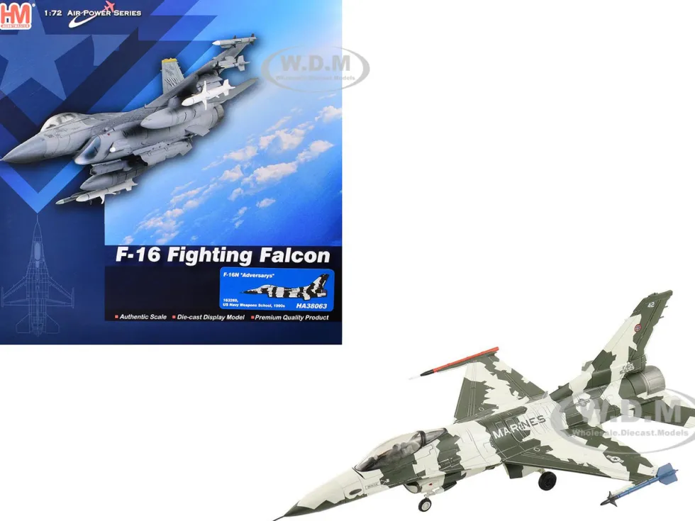 General Dynamics F-16N Fighting Falcon Fighter Aircraft "163269, U.S. Navy Fighter Weapons School" (1990s) United States Marine Corps "Air Power Series" 1/72 Diecast Model by Hobby Master