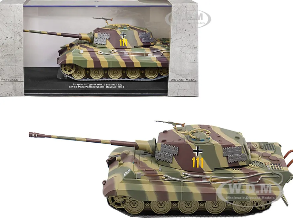German Sd. PzKpfw VI King Tiger Ausf. B Heavy Tank #111 Schwere SS Panzer Abteilung 101 Belgium 1944 1/43 Diecast Model AFVs WWII 23187-44