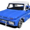 1966 GMC C1000 Fenderside Pickup Truck Lowrider Blue with White Top Get Low Series 1/24 Diecast Model Car Motormax 79035bl