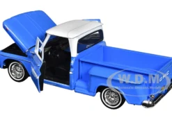 1966 GMC C1000 Fenderside Pickup Truck Lowrider Blue with White Top Get Low Series 1/24 Diecast Model Car Motormax 79035bl