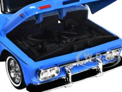 1966 GMC C1000 Fenderside Pickup Truck Lowrider Blue with White Top Get Low Series 1/24 Diecast Model Car Motormax 79035bl