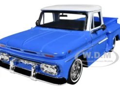 1966 GMC C1000 Fenderside Pickup Truck Lowrider Blue with White Top Get Low Series 1/24 Diecast Model Car Motormax 79035bl