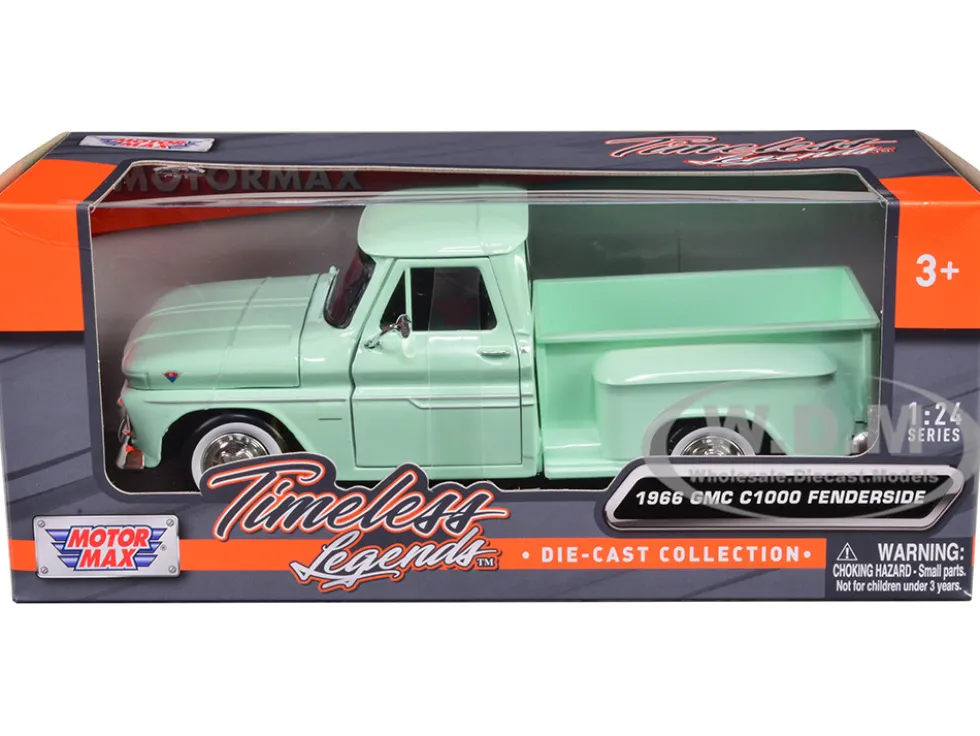 966 GMC C1000 Fenderside Pickup Truck Light Green Timeless Legends Series 1/24 Diecast Model Car Motormax 79379lgr