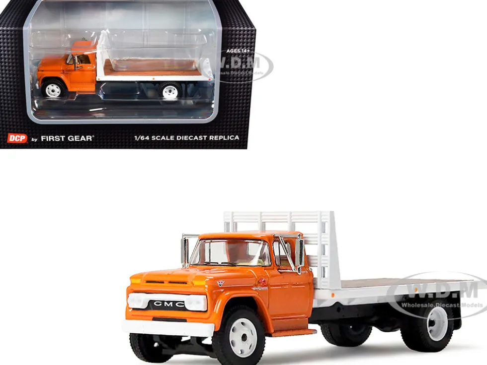 GMC 4000 Flatbed Truck Omaha Orange 1/64 Diecast Model by DCP/First Gear