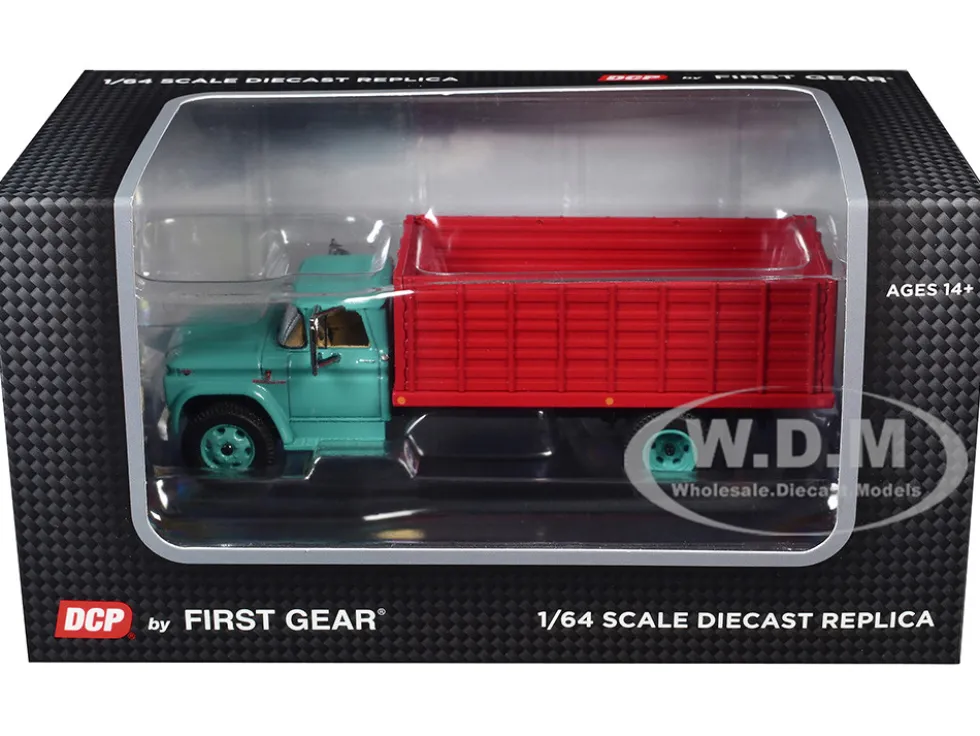 GMC 4000 Grain Truck Turquoise with Red Container 1/64 Diecast Model by DCP/First Gear