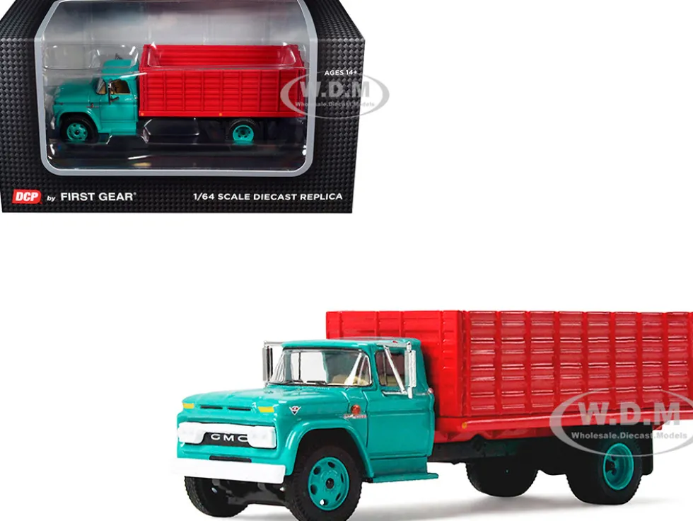 GMC 4000 Grain Truck Turquoise with Red Container 1/64 Diecast Model by DCP/First Gear