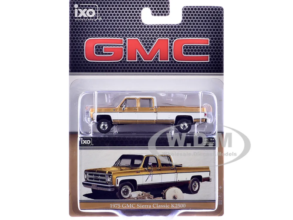 1975 GMC Sierra Classic K2500 Pickup Truck Yuba Gold Metallic and White 1/64 Diecast Model Car by IXO Models