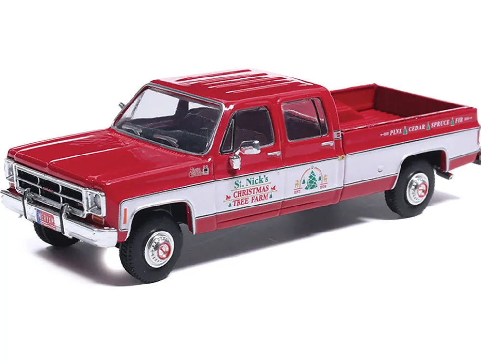 1976 GMC Sierra Grande K2500 Wideside Pickup Truck "St. Nick's Christmas Tree Farm" Red with White Sides "Christmas Limited Edition" 1/64 Diecast Model Car by IXO Models