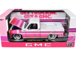 1976 GMC Sierra Grande 15 Pickup Truck White with Stripes Limited Edition to 9250 pieces Worldwide 1/24 Diecast Model Car by M2 Machines