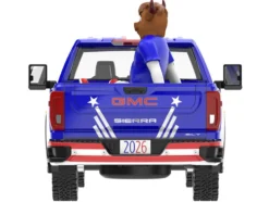 2022 GMC Sierra 3500 HD Pickup Truck Blue with American Soccer Graphics with Bison Figure