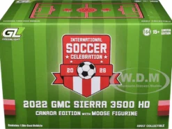 2022 GMC Sierra 3500 HD Pickup Truck Dark Red with Canadian Soccer Graphics with Moose Figure "International Soccer Celebration '26" Series 1/64 Diecast Model Car by Greenlight