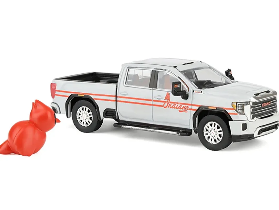 2022 GMC Sierra 3500 HD Pickup Truck "Indiana Cardinals" Silver Metallic with Red Stripes and Cardinal Figure "2025 Greenlight Waltersons Collector's Expo Exclusive" 1/64 Diecast Model Car by Greenlight