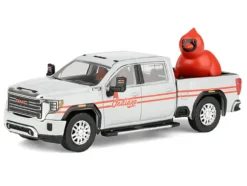 2022 GMC Sierra 3500 HD Pickup Truck "Indiana Cardinals" Silver Metallic with Red Stripes and Cardinal Figure "2025 Greenlight Waltersons Collector's Expo Exclusive" 1/64 Diecast Model Car by Greenlight