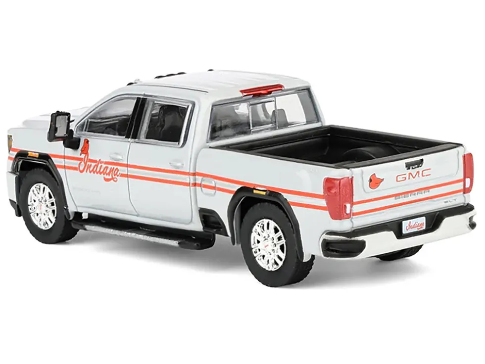2022 GMC Sierra 3500 HD Pickup Truck "Indiana Cardinals" Silver Metallic with Red Stripes and Cardinal Figure "2025 Greenlight Waltersons Collector's Expo Exclusive" 1/64 Diecast Model Car by Greenlight