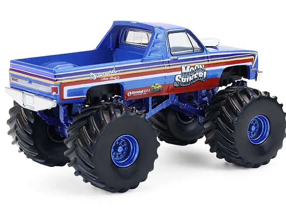 1982 GMC Sierra 2500 Monster Truck "Moonshiner!" Blue Metallic with Stripes "Kings of Crunch" Series 16 1/64 Diecast Model Car by Greenlight