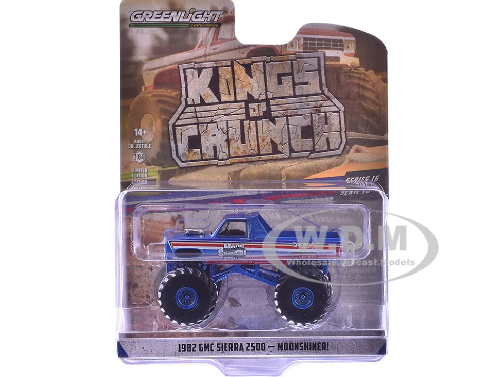 1982 GMC Sierra 2500 Monster Truck "Moonshiner!" Blue Metallic with Stripes "Kings of Crunch" Series 16 1/64 Diecast Model Car by Greenlight