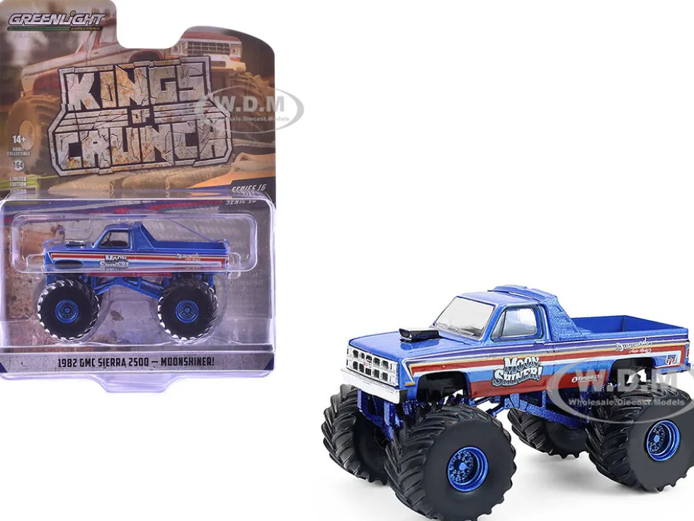 1982 GMC Sierra 2500 Monster Truck "Moonshiner!" Blue Metallic with Stripes "Kings of Crunch" Series 16 1/64 Diecast Model Car by Greenlight