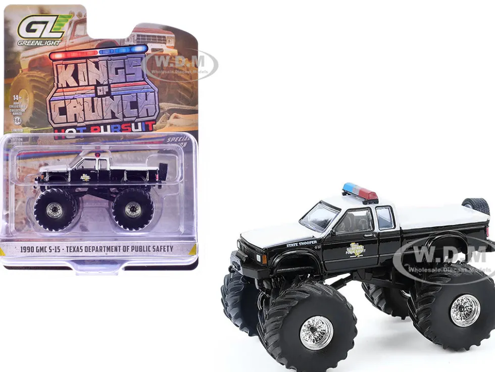1990 GMC S-15 Monster Truck "Texas Department of Public Safety" Black and White "Kings of Crunch - Hot Pursuit" Special Edition 1/64 Diecast Model Car by Greenlight