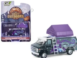 1978 GMC Vandura Custom Van Black with Wizard Graphics and White Top with Camp'otel Cartop Sleeper Tent