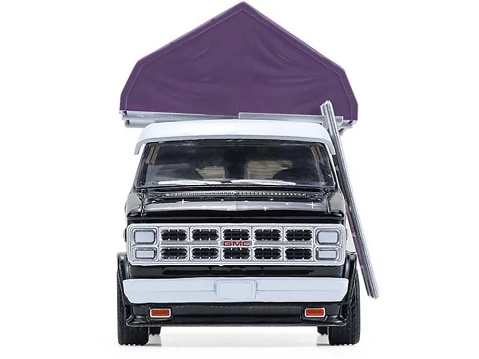 1978 GMC Vandura Custom Van Black with Wizard Graphics and White Top with Camp'otel Cartop Sleeper Tent "The Great Outdoors" Series 4 1/64 Diecast Model Car by Greenlight