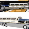 GM PD-4501 Scenicruiser Coach Bus "Greyhound Bus Lines - 50th Anniversary" Raw Metal with Blue and White Top and Gold Stripes "The Bus & Motorcoach Collection" 1/43 Plastic Model by Iconic Replicas