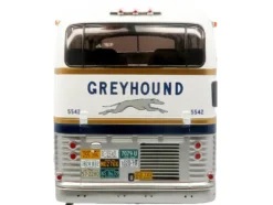 GM PD-4501 Scenicruiser Coach Bus "Greyhound Bus Lines - 50th Anniversary" Raw Metal with Blue and White Top and Gold Stripes "The Bus & Motorcoach Collection" 1/43 Plastic Model by Iconic Replicas