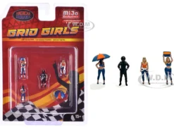 Grid Girls 5 piece Diecast Figure Set (4 People Figures, 1 Umbrella) Limited Edition to 3600 pieces Worldwide for 1/64 Scale Models by American Diorama
