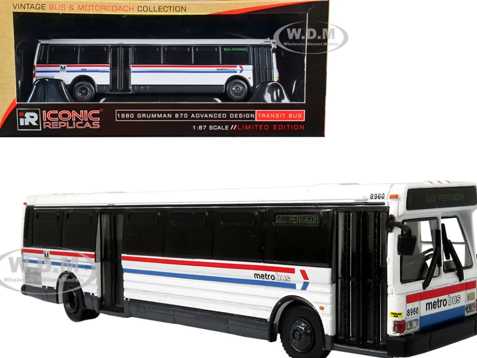1980 Grumman 870 Advanced Design Transit Bus WMATA Washington Metropolitan Area Transit Authority Metro Bus 16S Pentagon Vintage Bus & Motorcoach Collection 1/87 HO Diecast Model Iconic Replicas 87-0407