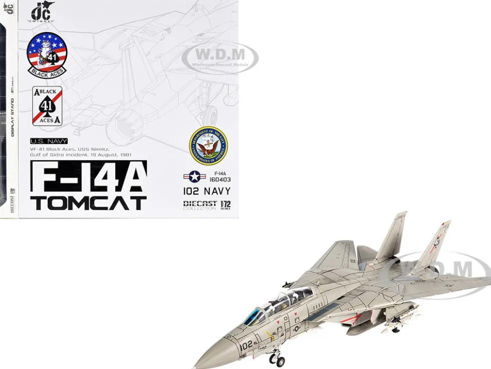 Grumman F-14A Tomcat Fighter Aircraft "VF-41 Black Aces, USS Nimitz, Gulf of Sidra" (1981) United States Navy 1/72 Diecast Model by JC Wings