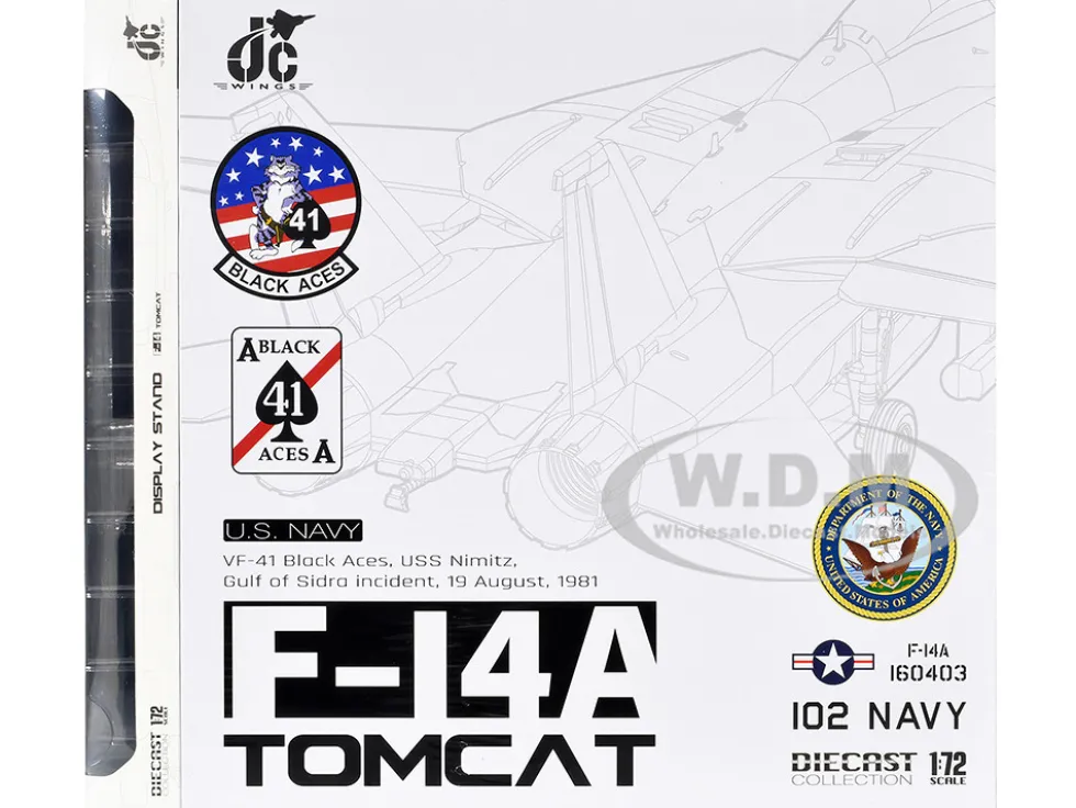 Grumman F-14A Tomcat Fighter Aircraft "VF-41 Black Aces, USS Nimitz, Gulf of Sidra" (1981) United States Navy 1/72 Diecast Model by JC Wings