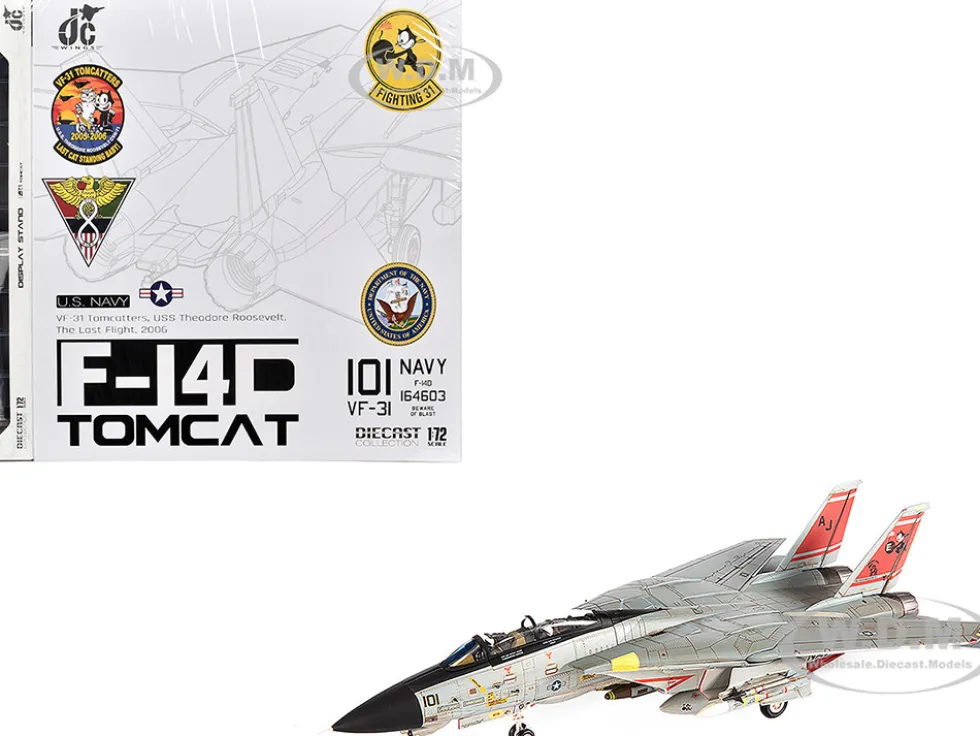 Grumman F 14D Tomcat Fighter Aircraft VF 31 Tomcatters USS Theodore Roosevelt The Last Flight 2006 United States Navy 1/72 Diecast Model JC Wings JCW-72-F14-015