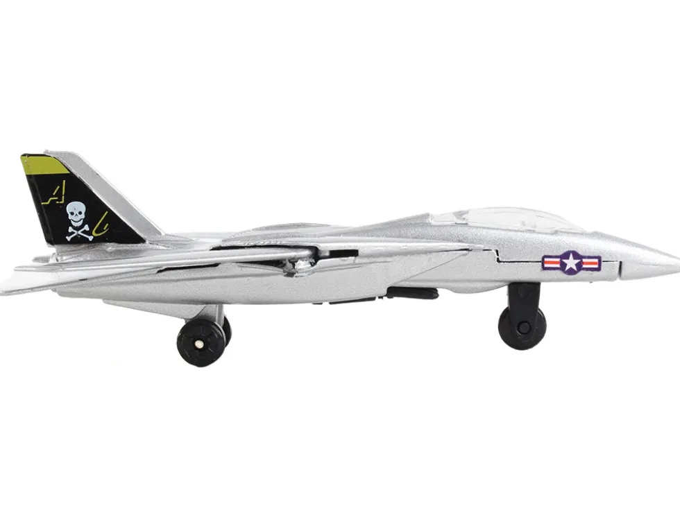 Grumman F 14 Tomcat Fighter Aircraft Silver Metallic United States Navy VF 84 Jolly Rogers with Runway Section Diecast Model Airplane Runway24 RW115
