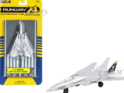 Grumman F 14 Tomcat Fighter Aircraft Silver Metallic United States Navy VF 84 Jolly Rogers with Runway Section Diecast Model Airplane Runway24 RW115