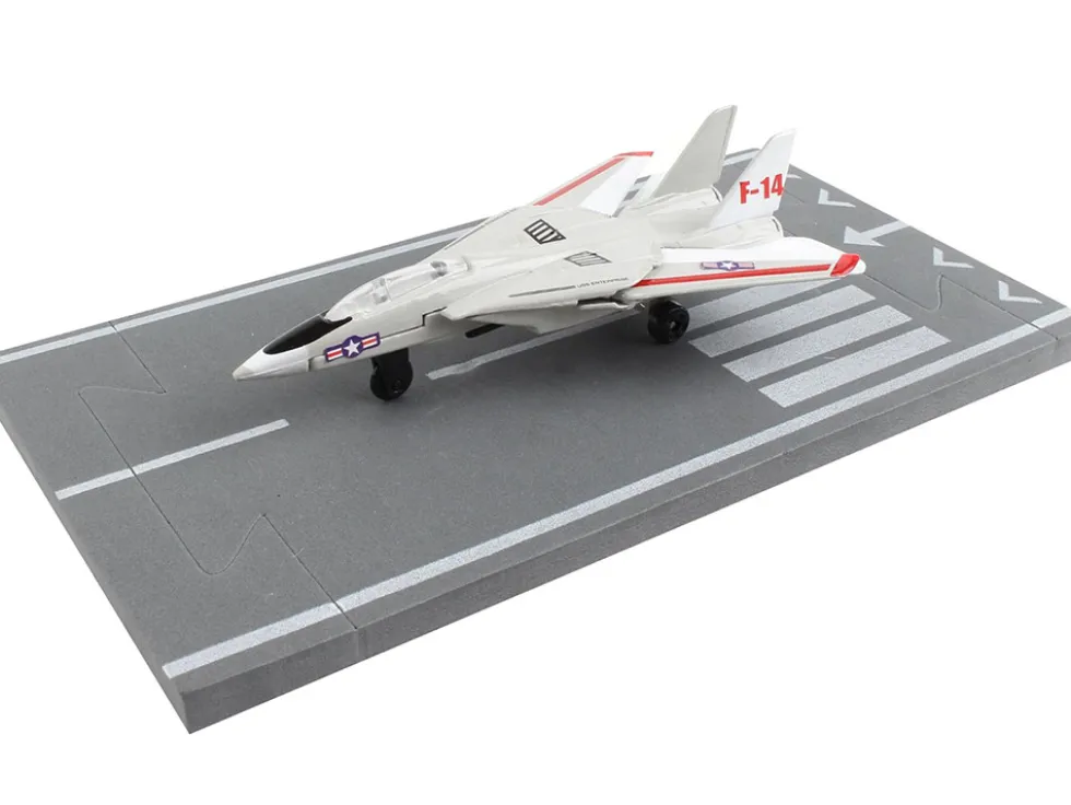 Grumman F 14 Tomcat Fighter Aircraft Gray with Red Stripes United States Navy Test Aircraft with Runway Section Diecast Model Airplane Runway24 RW110