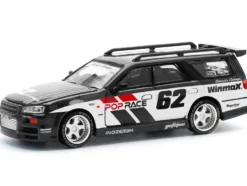 GT-R Stagea RHD (Right Hand Drive) #62 "Simon's Garage" Black with White Sides 1/64 Diecast Model Car by Pop Race